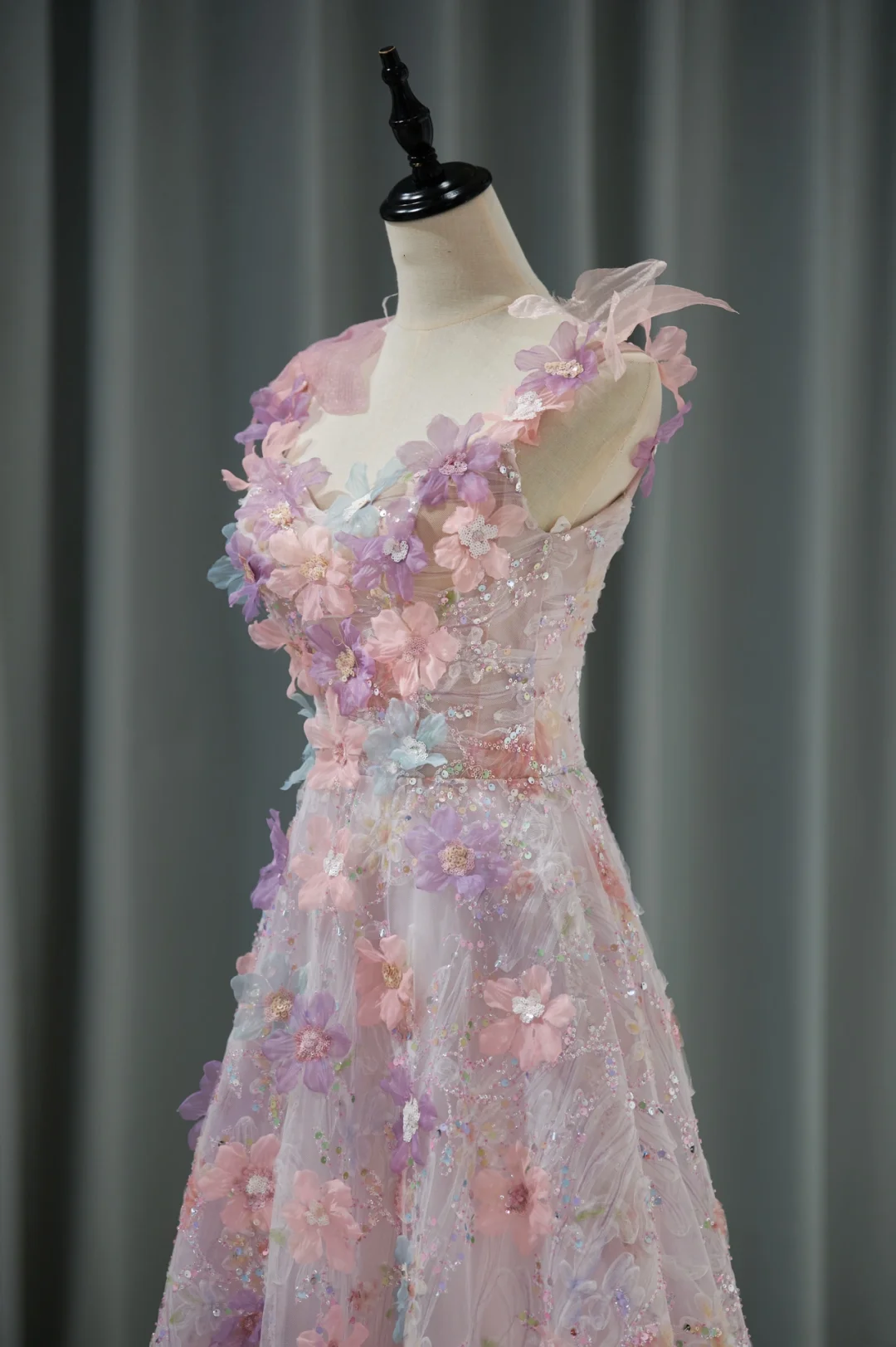 Robe de bal longue en dentelle rose à fleurs et décolleté en cœur, tenue de soirée pour 21e anniversaire, robe de remise de diplôme RB1135