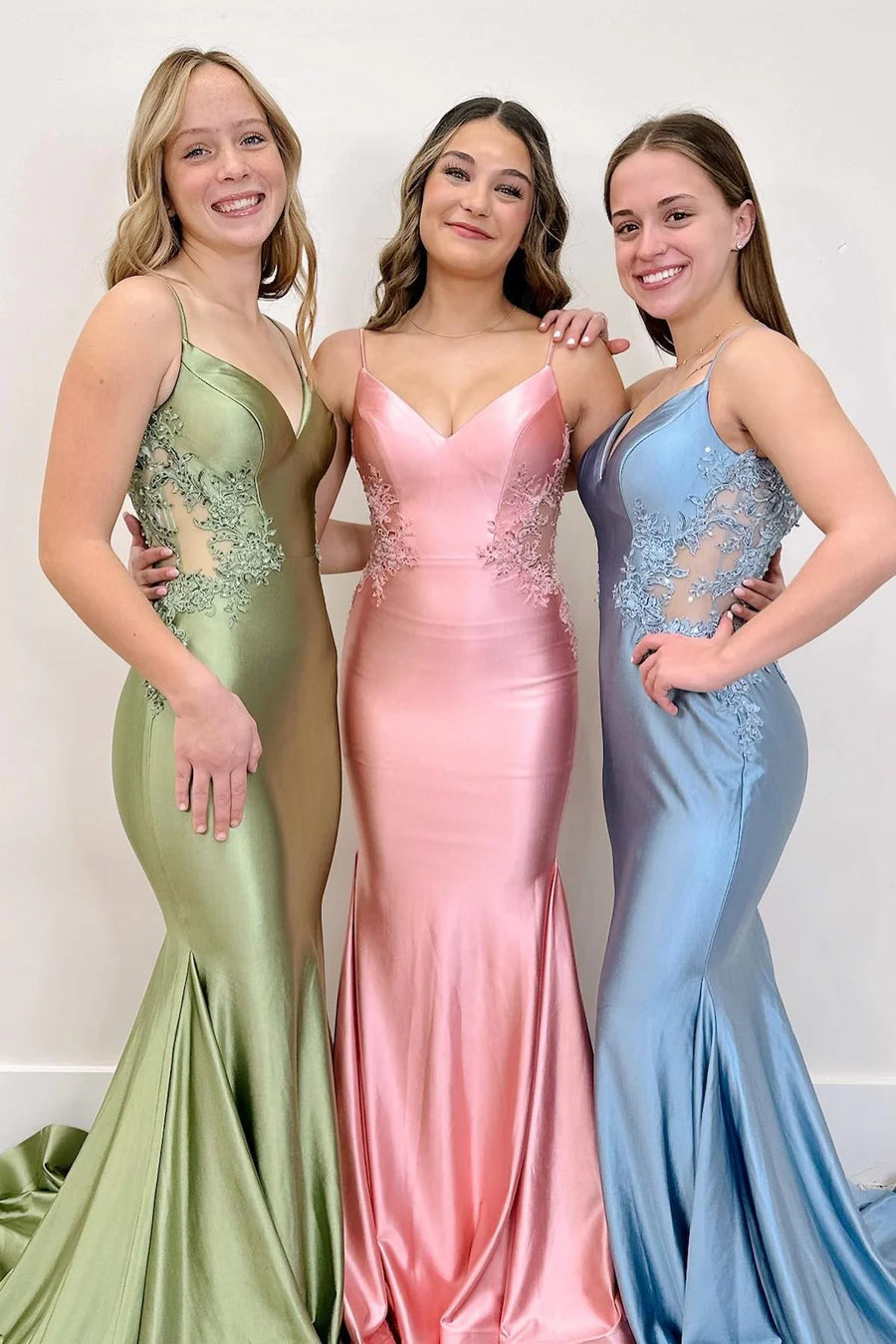 Robe de bal sirène à bretelles spaghetti vert olive, style modeste et tendance, en satin, longue, style lycée, RB1164