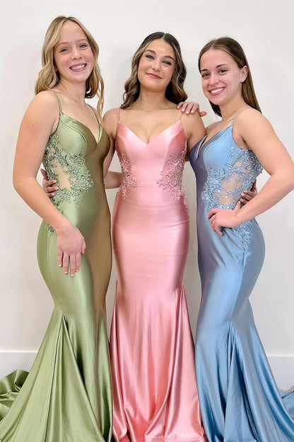 Robe de bal sirène à bretelles spaghetti vert olive, style modeste et tendance, en satin, longue, style lycée, RB1164