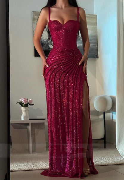 Robe de bal sirène modeste à bretelles spaghetti et paillettes argentées, robe de bal d'inspiration, robe de remise de diplôme RB1169