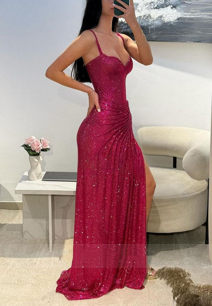 Robe de bal sirène modeste à bretelles spaghetti et paillettes argentées, robe de bal d'inspiration, robe de remise de diplôme RB1169
