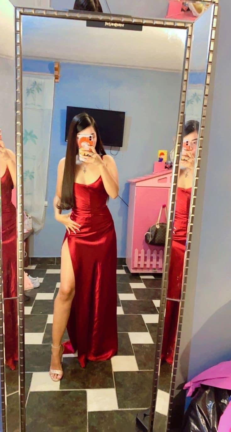 Robe de bal sirène simple à bretelles spaghetti, rouge, fendue, longue, tenue de soirée, d'anniversaire, de remise de diplôme, pour adolescentes, RB1181