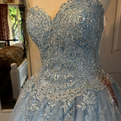 Robe de bal unique, décolleté en cœur, bleu ciel clair, longue, robe de bal, révélant l'inspiration, robe de soirée, tenue d'anniversaire, robe de remise de diplôme, RB1184