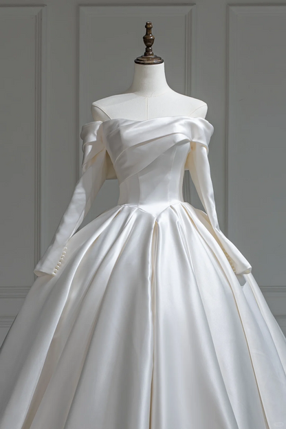 Robe de mariée blanche à épaules dénudées, manches longues, coupe ajustée, corset en satin, robe de bal modeste, robe de mariée longue, RB1190