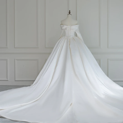Robe de mariée blanche à épaules dénudées, manches longues, coupe ajustée, corset en satin, robe de bal modeste, robe de mariée longue, RB1190