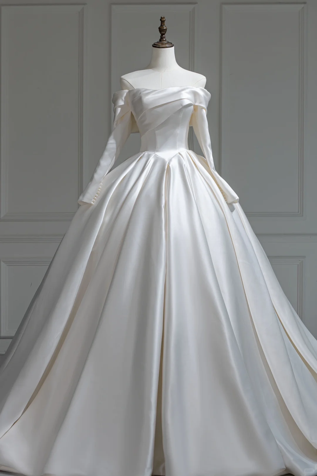 Robe de mariée blanche à épaules dénudées, manches longues, coupe ajustée, corset en satin, robe de bal modeste, robe de mariée longue, RB1190