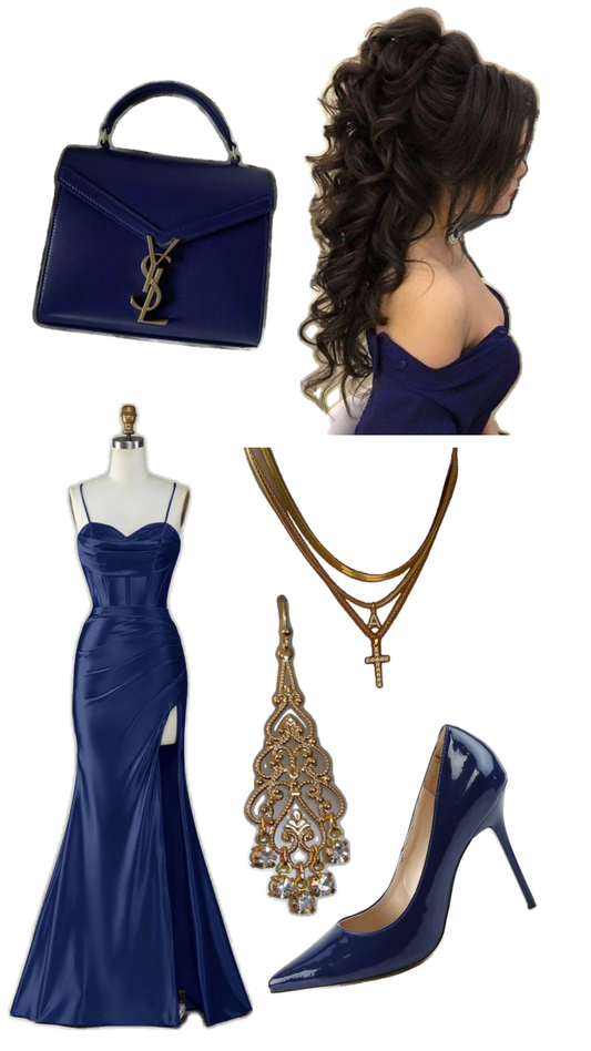 Robe de bal sirène sexy à bretelles spaghetti bleu marine, longue en satin, robe de soirée fendue, robe de remise de diplôme RB1203