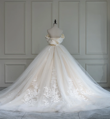 Modest Ball Gown Off The Shoulder Short Sleeves Fitted Lace Corset Wedding Dress Long Bridal Gown Wedding Dresses RB1206