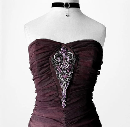 Vintage Mermaid Sweetheart Burgundy With Beaded Sequins Pleated Long Prom Dresses Inspiration Party Dress Graduation Dress RB1210