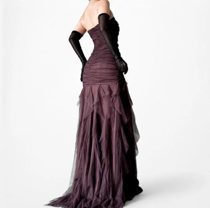 Vintage Mermaid Sweetheart Burgundy With Beaded Sequins Pleated Long Prom Dresses Inspiration Party Dress Graduation Dress RB1210