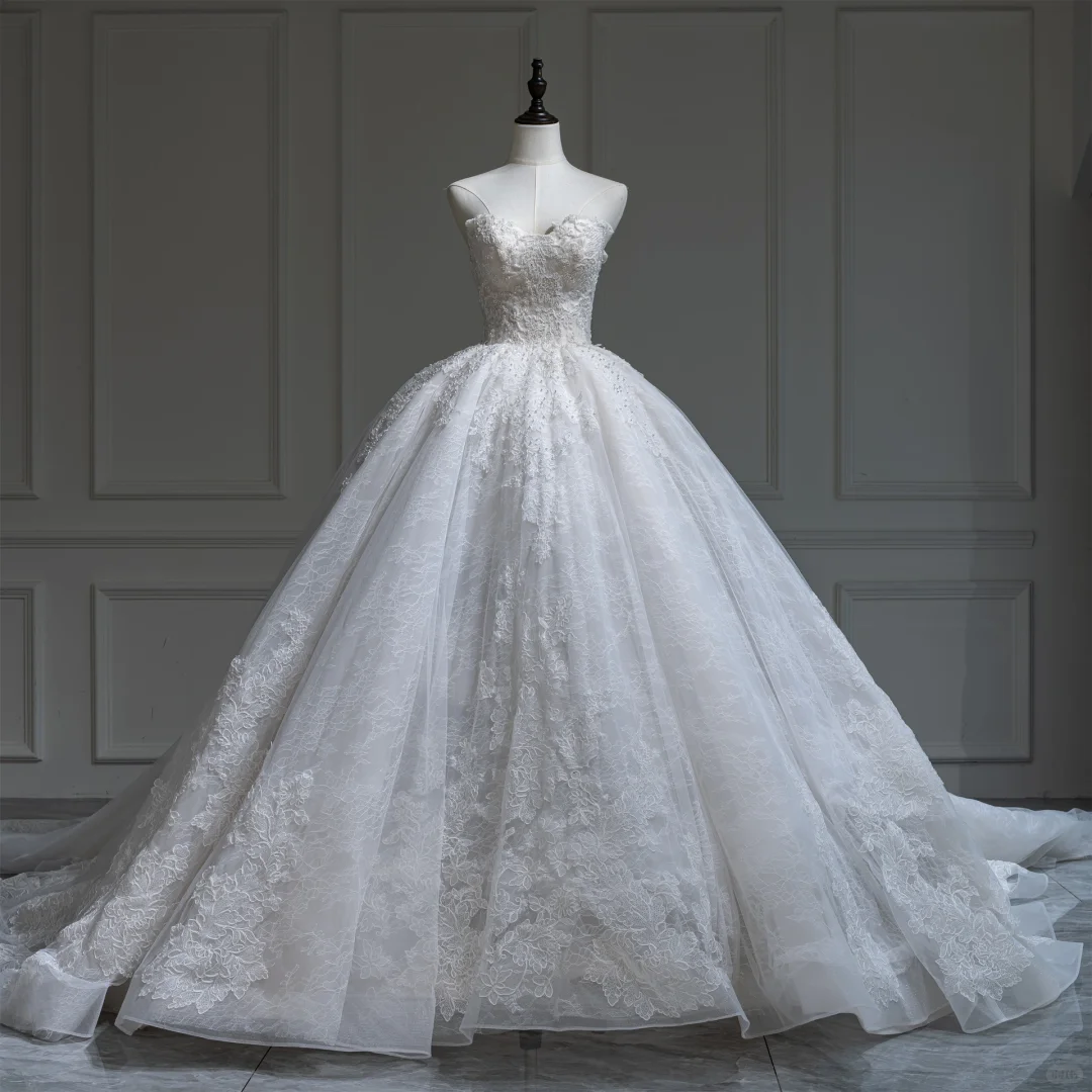 Charmante robe de bal décolleté en cœur blanc ajusté en dentelle corset robe de mariée longue robe de mariée robes de mariée RB1213