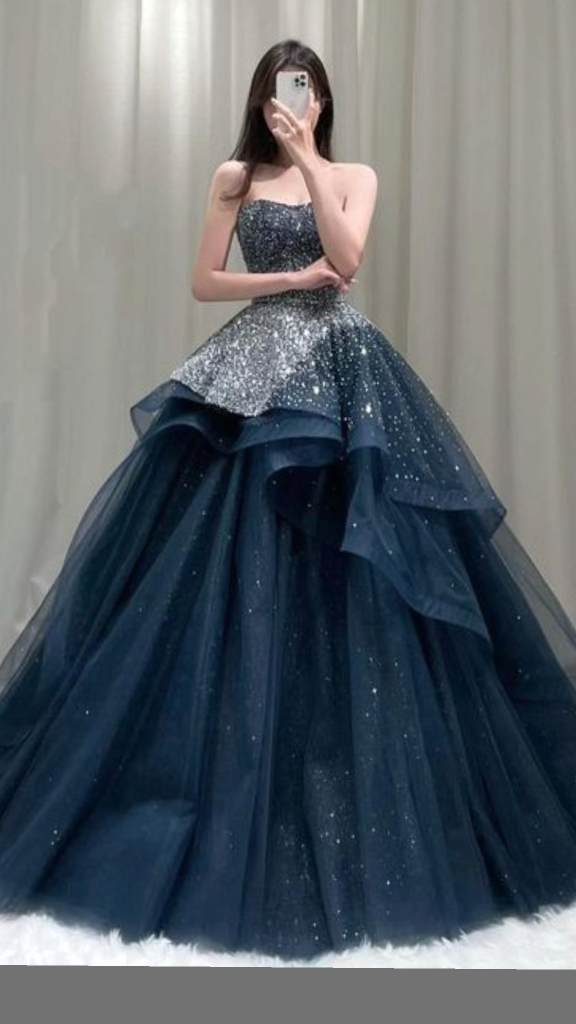 Luxury Quinceanera Dresses Ball Gown Strapless Tulle Navy Blue Birthday Gowns Vestidos De 15 Anos Long Sweet 16 Dress RB1216
