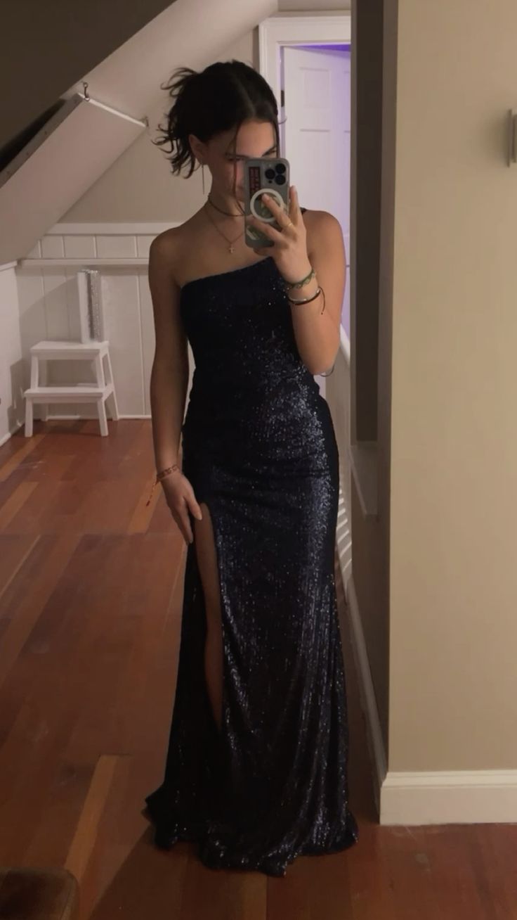 Robe de bal longue sexy style sirène asymétrique noire à paillettes et fentes, tenue de soirée, d'anniversaire, de remise de diplôme, RB1218