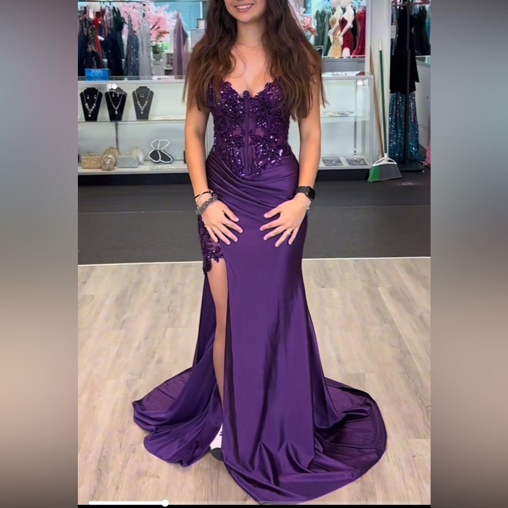 Classic Mermaid Spaghetti Straps Purple Satin Lace Long Prom Dress Inspiration Party Senior Dance Prom Dresses RB1231