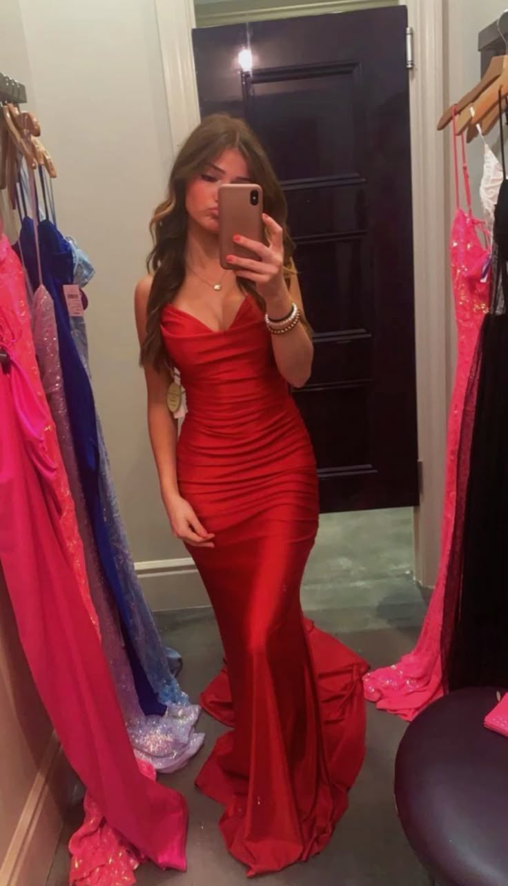 Sexy Mermaid Spaghetti Straps Red Long Prom Dress Inspiration Party Senior Dance Prom Dresses RB1234