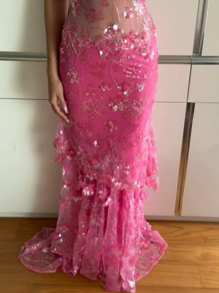 Robe de bal sirène sexy à bretelles spaghetti et paillettes roses, tenue longue pour 18e anniversaire, robe de soirée dansante au lycée RB1235