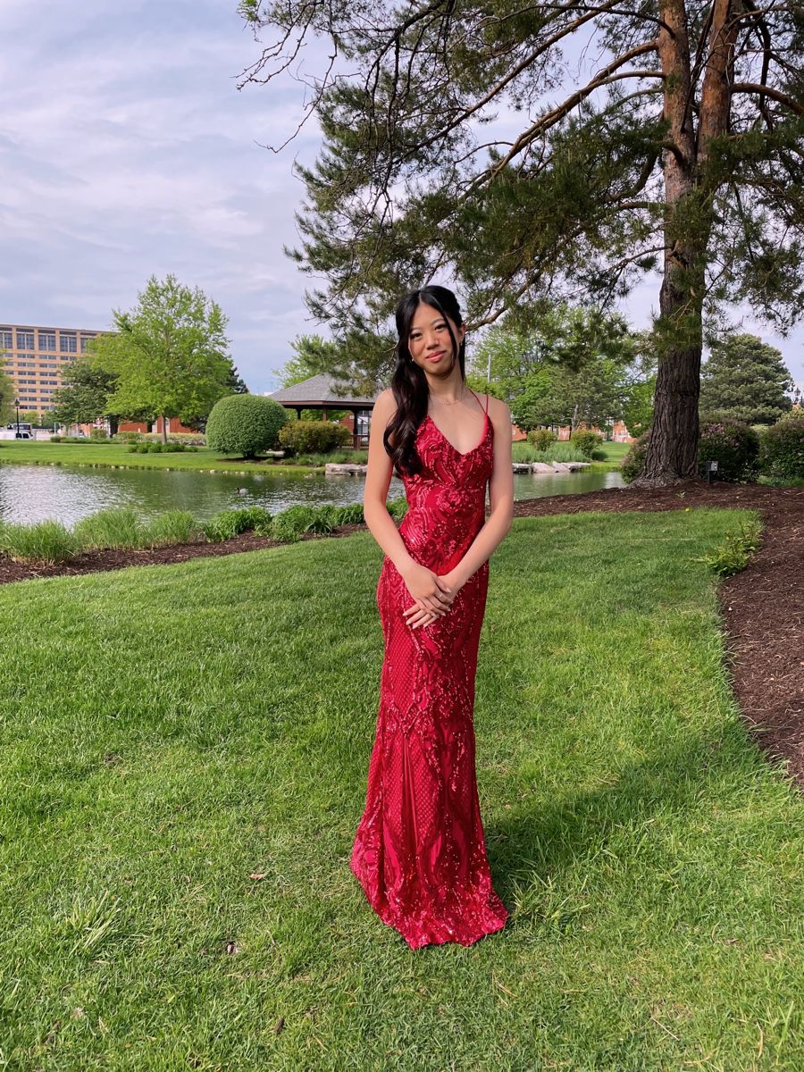 Robe de bal sirène sexy à bretelles spaghetti et paillettes rouges, tenue longue pour 18e anniversaire, robe de soirée dansante au lycée RB1241