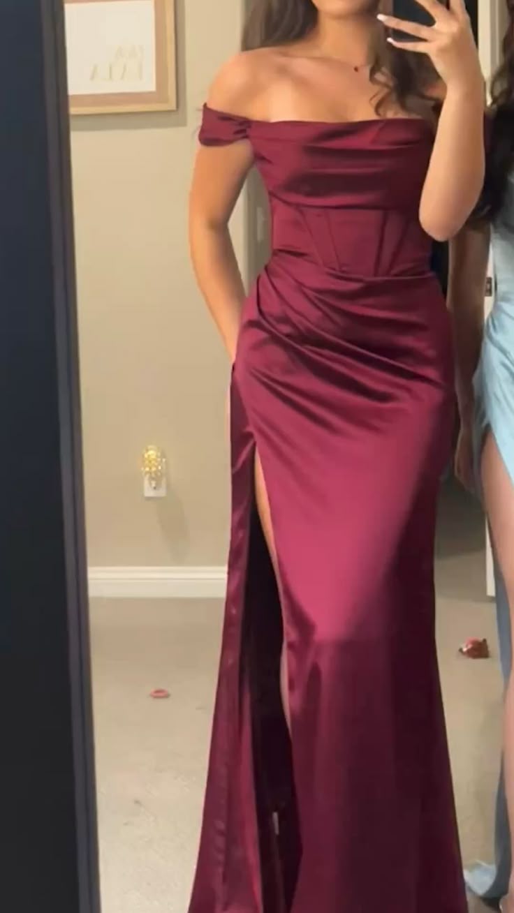 Robe de bal sirène simple, épaules dénudées, bordeaux, fendue, longue, tenue pour 18e anniversaire, robe de soirée dansante pour lycée, RB1245