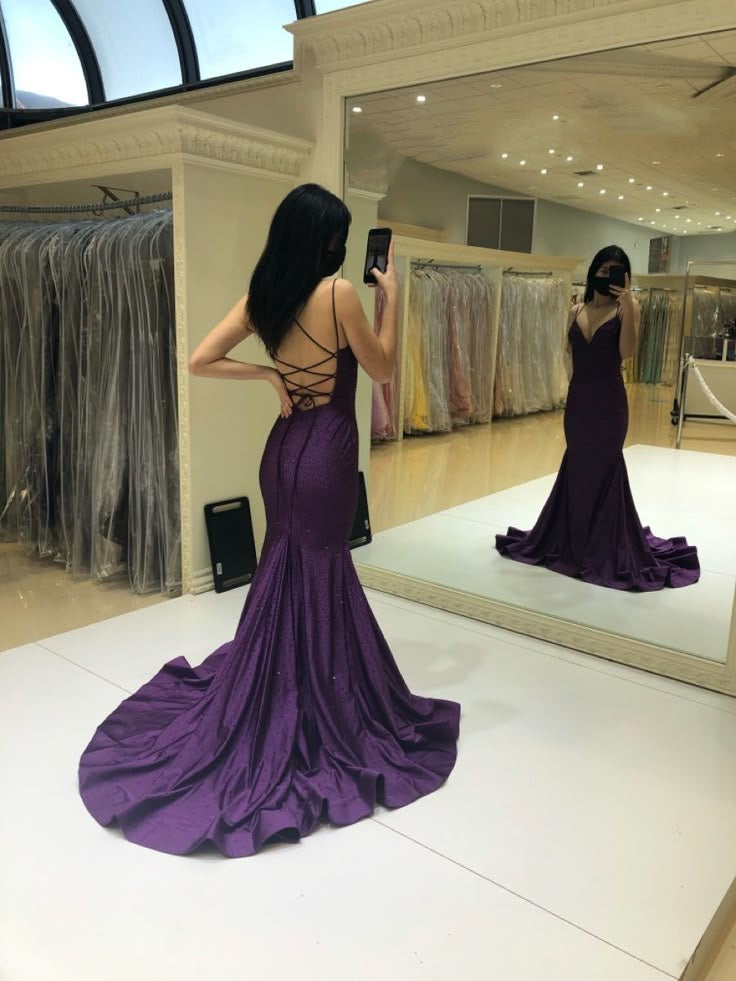 Robe de bal sirène à bretelles spaghetti et paillettes raisin, robe de soirée longue, robe de remise de diplôme, RB1276, 2026