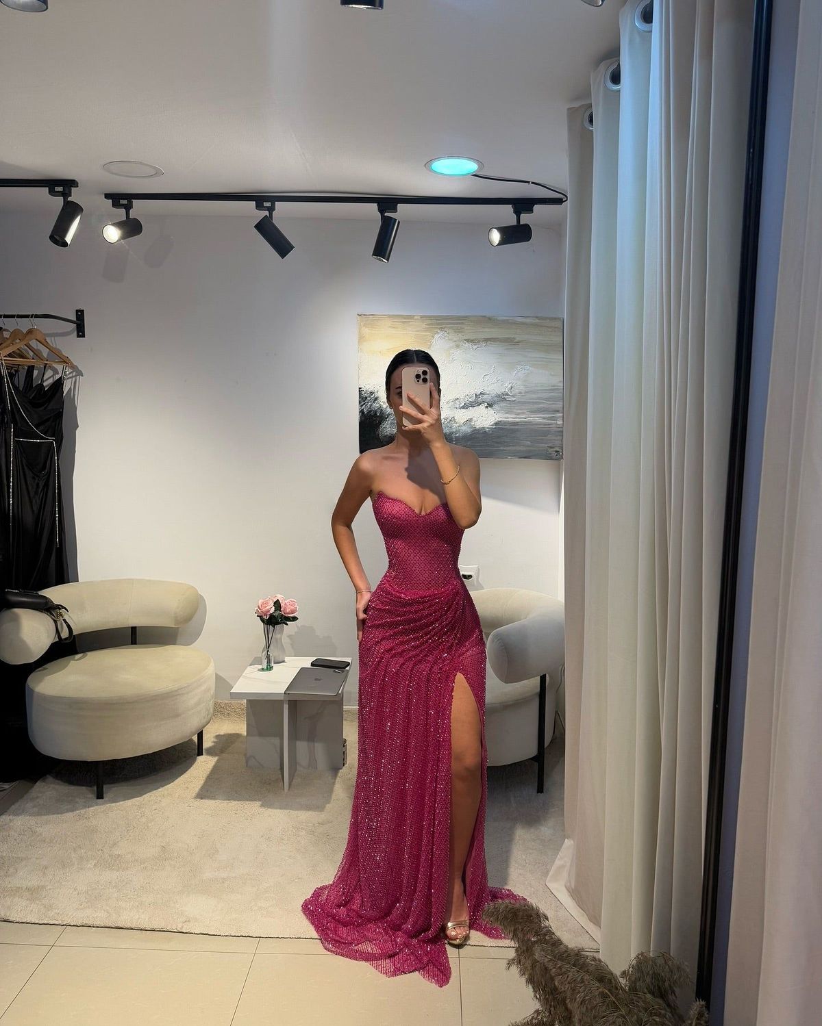 Stunning Mermaid Sweetheart Fuchsia Long Prom Dresses Inspo Prom Dress Glitter Sequin Evening Gown RB1289
