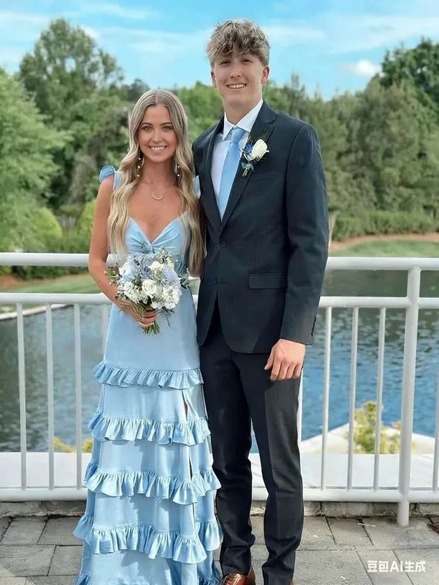 Vintage A Line Sweetheart V-Neck Blue formal dresses Inspiration Prom Gown RB1291