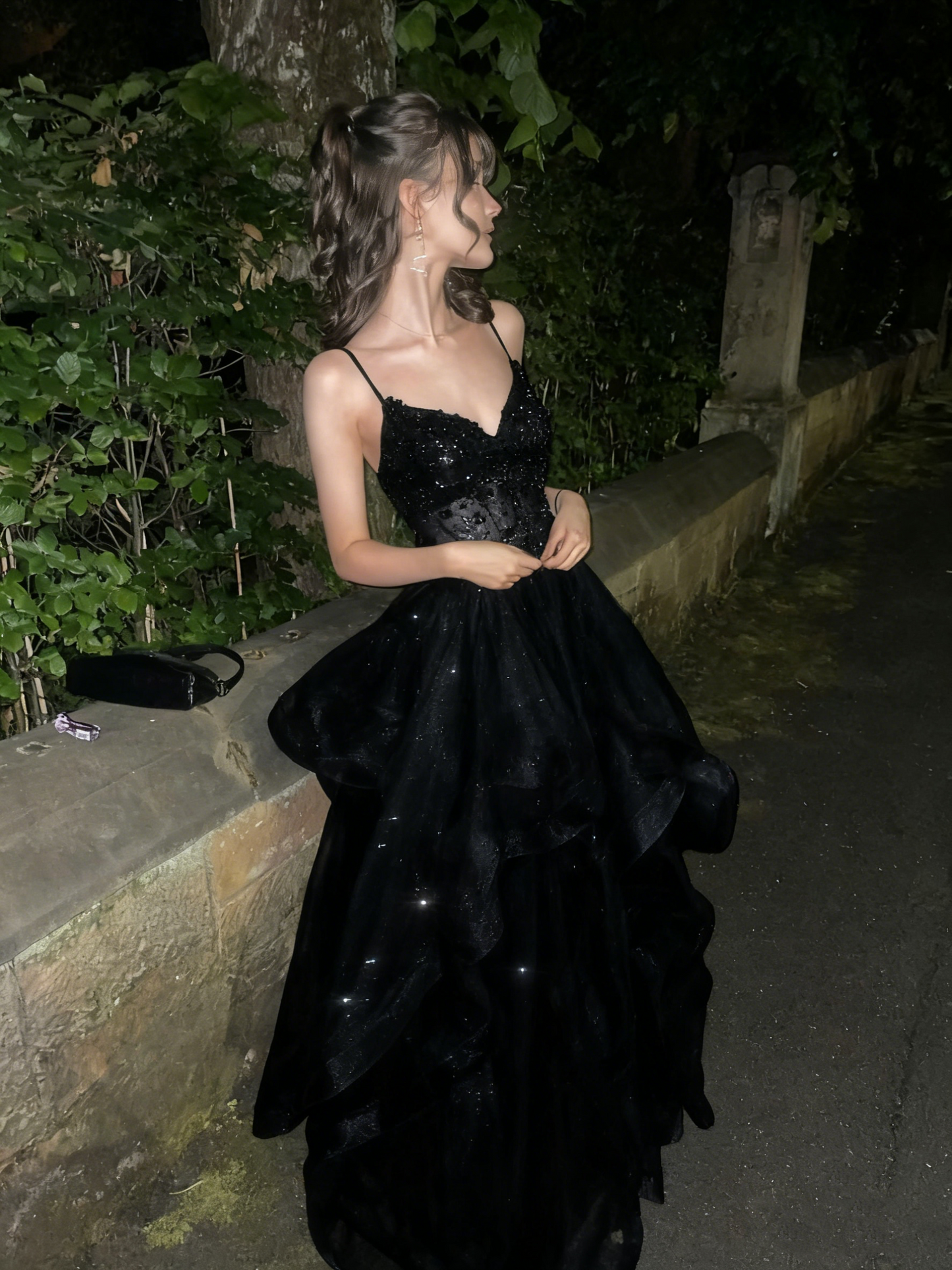 Modest long A line sweetheart dark burgundy sequins prom dress Formal Party Gown AB478