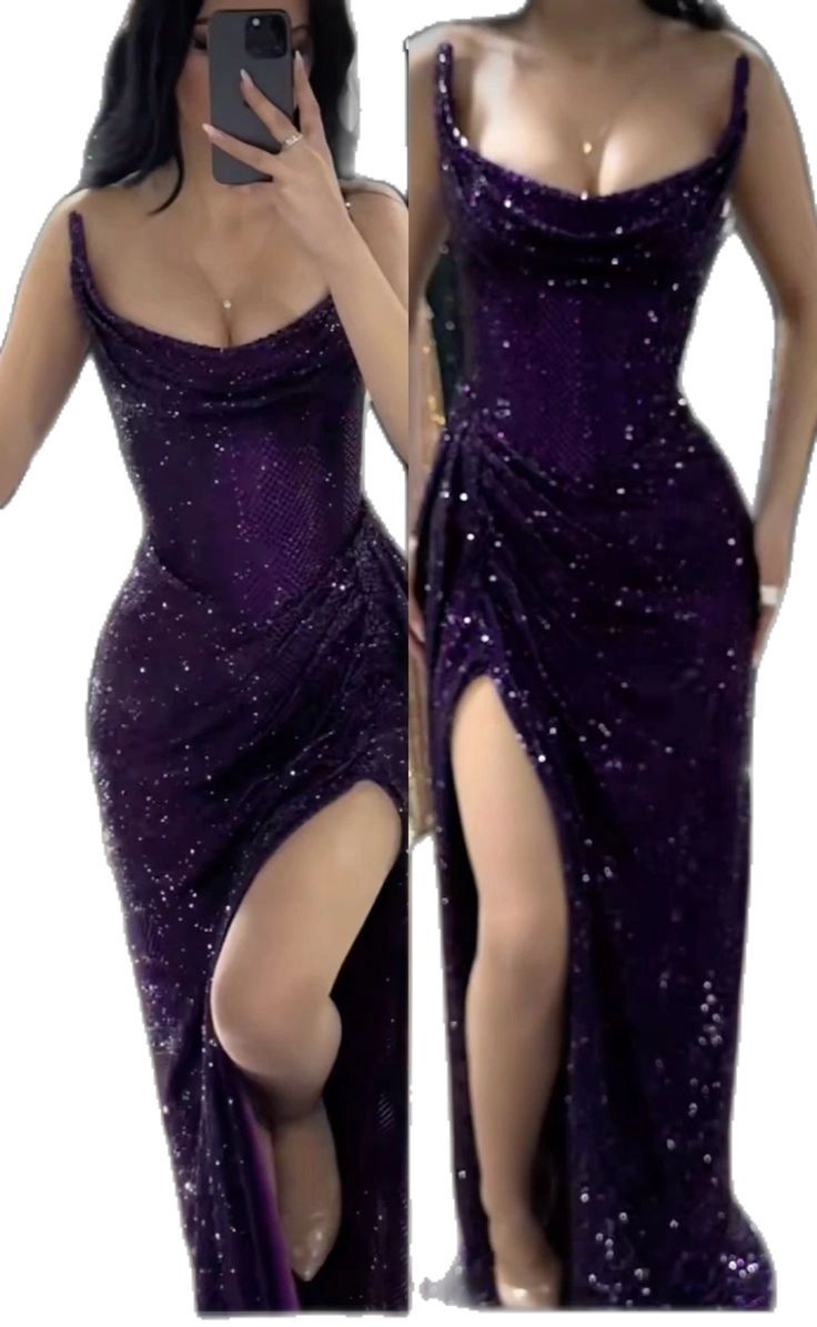 Unique Mermaid Strapless Dark Purple Sequin Split Prom Dresses Long Party Dress Birthday Outfits Prom Gown RB1329