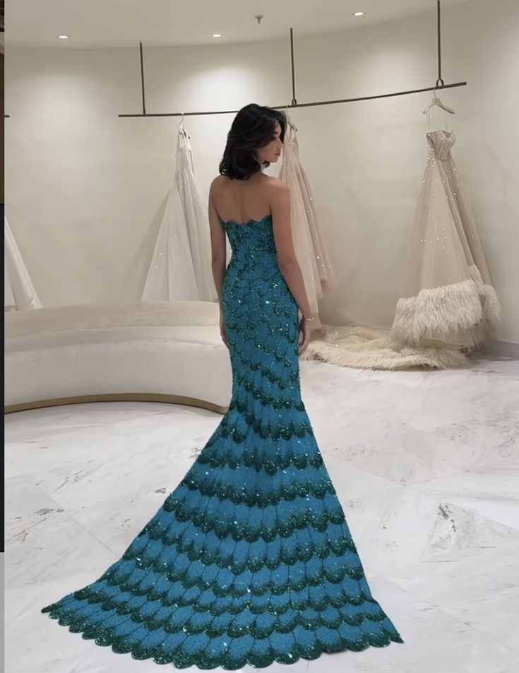 Robe de bal sirène bustier à paillettes bleues, robe longue de soirée, tenue de 18e anniversaire, RB1339