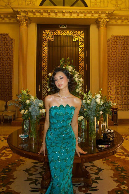 Robe de bal sirène bustier à paillettes bleues, robe longue de soirée, tenue de 18e anniversaire, RB1339