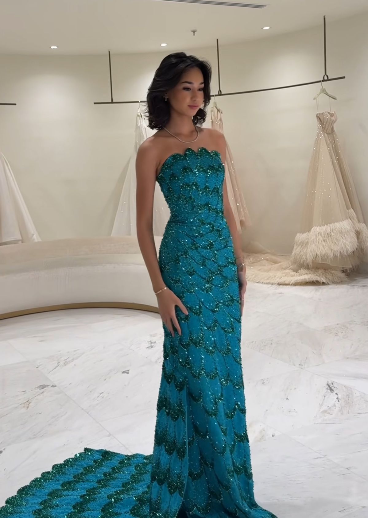 Robe de bal sirène bustier à paillettes bleues, robe longue de soirée, tenue de 18e anniversaire, RB1339
