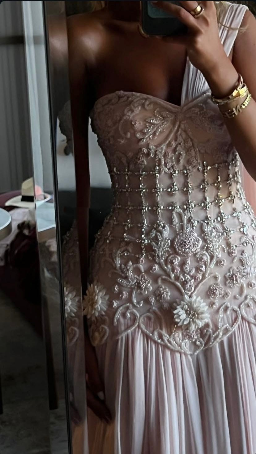 Exquisite Mermaid One Shoulder Pink Chiffon With Silver Beaded Prom Dresses Long Party Dress 18th Birthday Outfits Prom Gown RB1345
