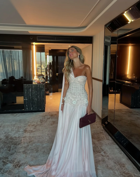 Robe de bal sirène luxueuse à une épaule en mousseline rose sans manches ornée de perles, longueur au sol, robe de remise de diplôme N889