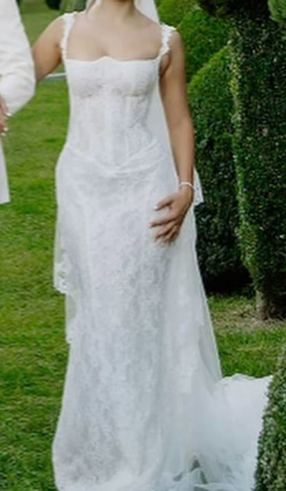 Timeless Mermaid Spaghetti Straps White Lace Wedding Dress Long Bridal Gown Wedding Dresses RB1365