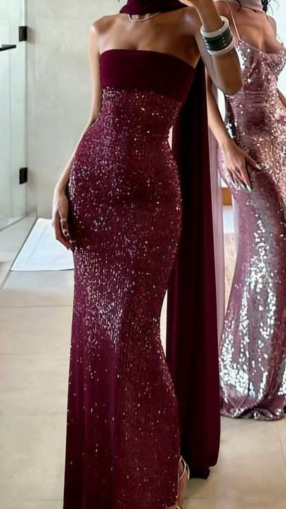 Shinning Mermaid Strapless Green Sequin Prom Dresses Party Dress 18th Birthday Outfits Graduation Dress RB1381