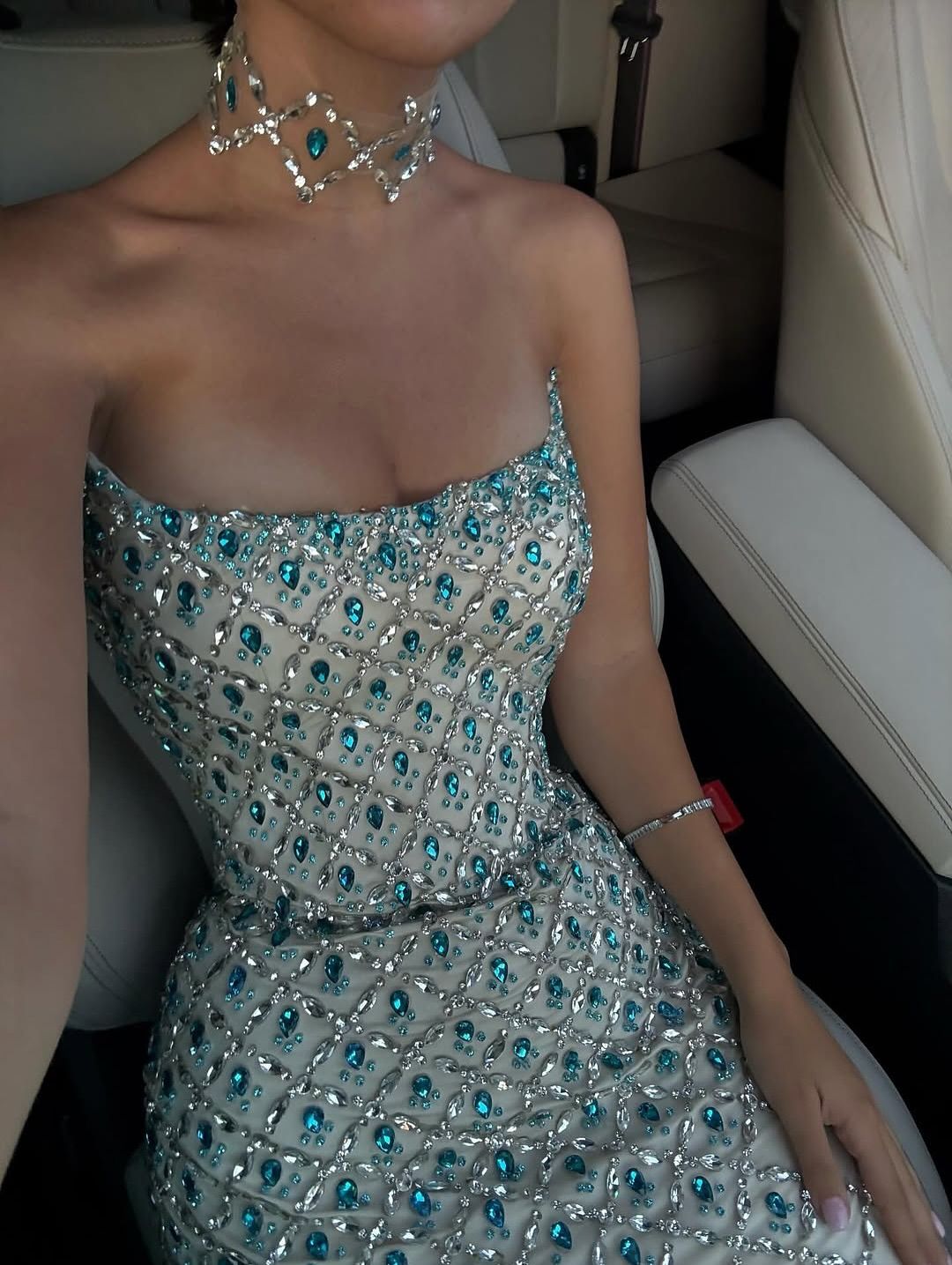 Chic Mermaid Strapless Neck Champagne Blue Silver Beaded Long Prom Dresses Inspo Prom Gown RB1377