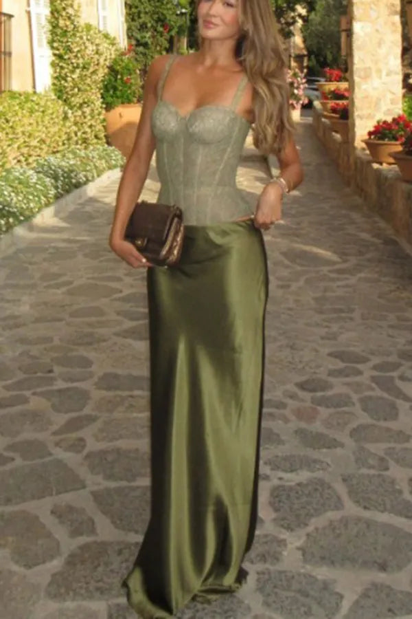 Robe de bal sirène chic en satin vert olive, décolleté en cœur, tenue de soirée pour 20e anniversaire, robe de remise de diplôme RB1392