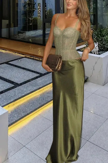 Robe de bal sirène chic en satin vert olive, décolleté en cœur, tenue de soirée pour 20e anniversaire, robe de remise de diplôme RB1392
