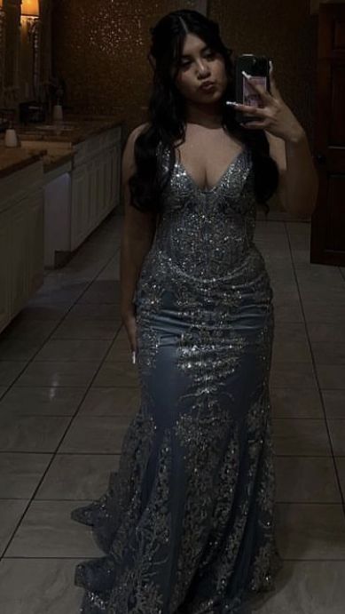 Amazing Mermaid Spaghetti Straps Gray Sequin Long Prom Dresses Inspiration Party Dress Prom Gown RB1406