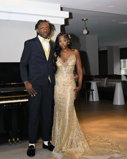 Robe de bal sirène chic à paillettes dorées et perles, décolleté en cœur, tenue de fête pour 20e anniversaire, robe de remise de diplôme RB1409