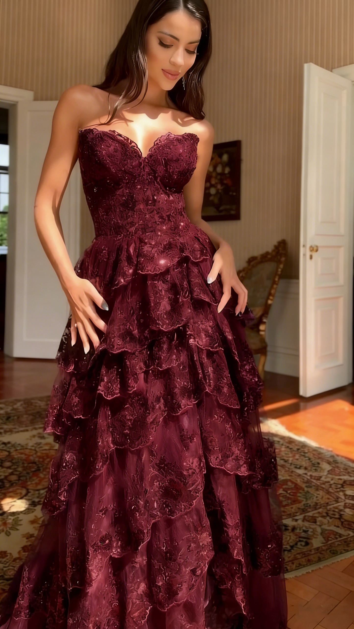Special A Line Sweetheart Dark Navy Blue Lace Sequin Sleeveless Long Prom Dresses Inspo Prom Gown RB1410