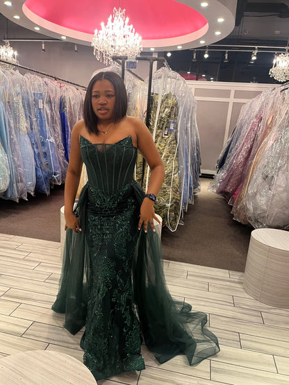 Robe de bal sirène chic à paillettes vertes et perles, décolleté en cœur, tenue de fête pour 19e anniversaire, robe de remise de diplôme RB1417