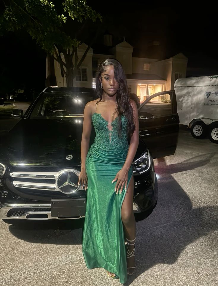 Robe de bal sirène glamour en satin vert et dentelle, décolleté en cœur, tenue de soirée pour 20e anniversaire, robe de remise de diplôme RB1434