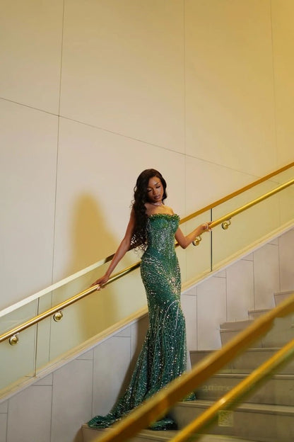 Glamour Mermaid Sweetheart Green Sequin Beads Prom Dresses Party Dress 20th Birthday Outfits Graduation Dress RB1436