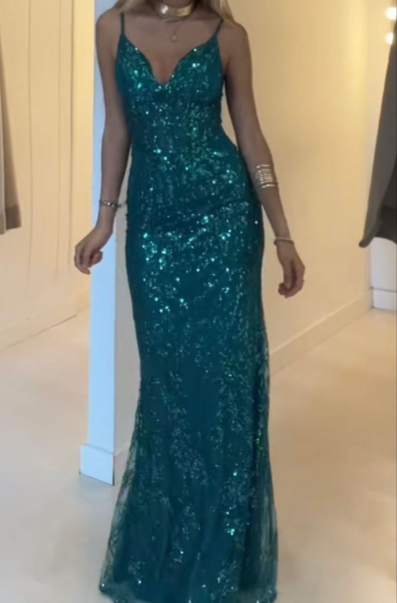 Glamour Mermaid Spaghetti Straps Green Sequin Long Prom Dresses Inspiration Party Dress Prom Gown RB1437