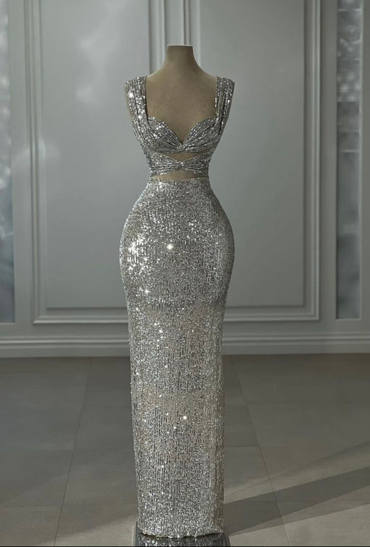 Glamour Mermaid Sweetheart Sequin Silver Prom Dresses Party Dress 20th Birthday Outfits Graduation Dress RB1441