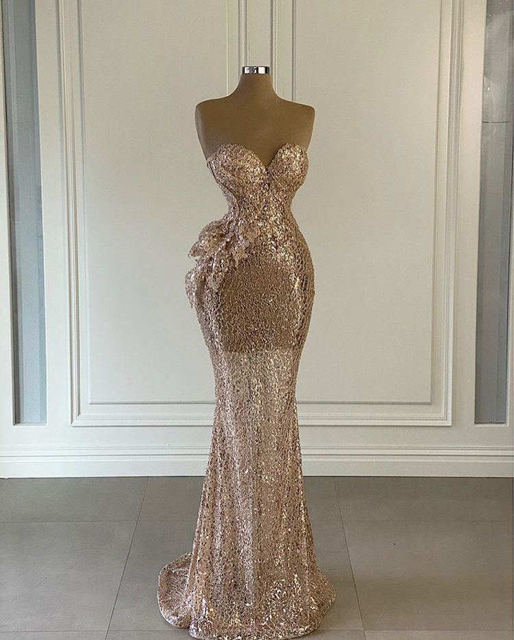 Robe de bal sirène glamour à paillettes dorées et décolleté en cœur, tenue de soirée pour 20e anniversaire, robe de remise de diplôme RB1446