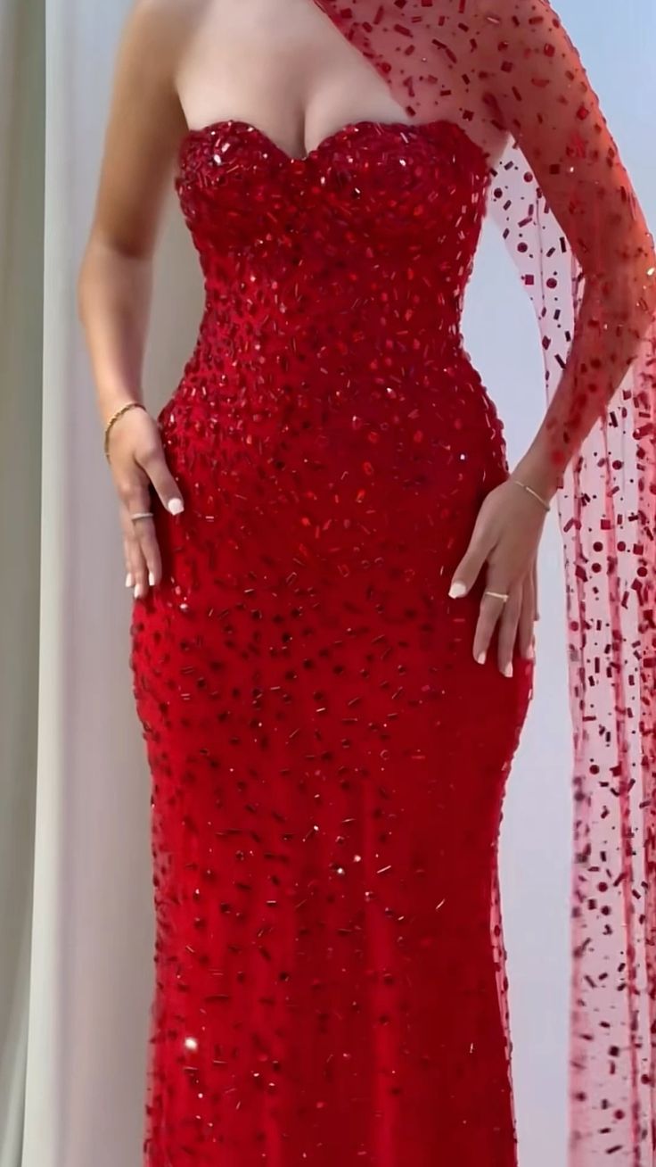 Robe de bal sirène rouge scintillante à paillettes et décolleté en cœur, tenue de fête pour 18e anniversaire, robe de remise de diplôme RB1468