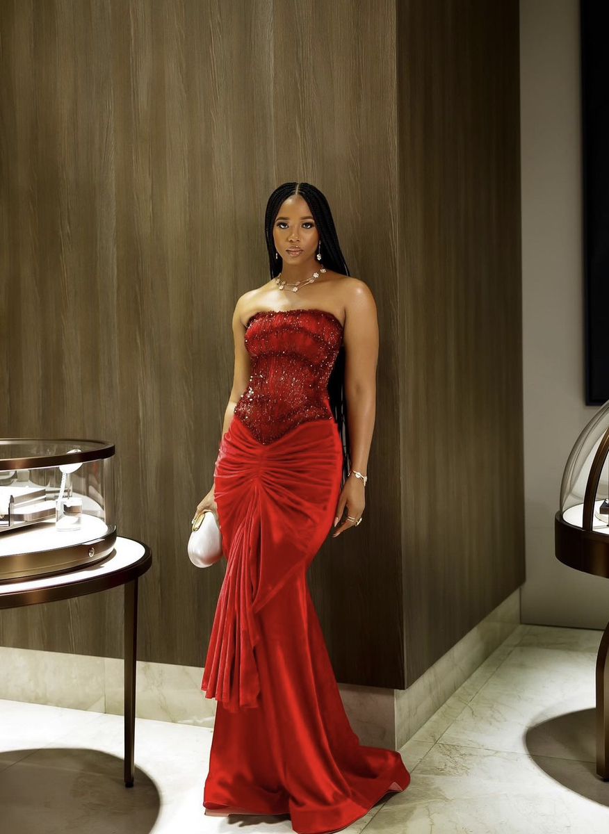 Robe de bal élégante en velours rouge, style sirène, sans bretelles, tenue de soirée pour 18e anniversaire, robe de remise de diplôme, RB1482