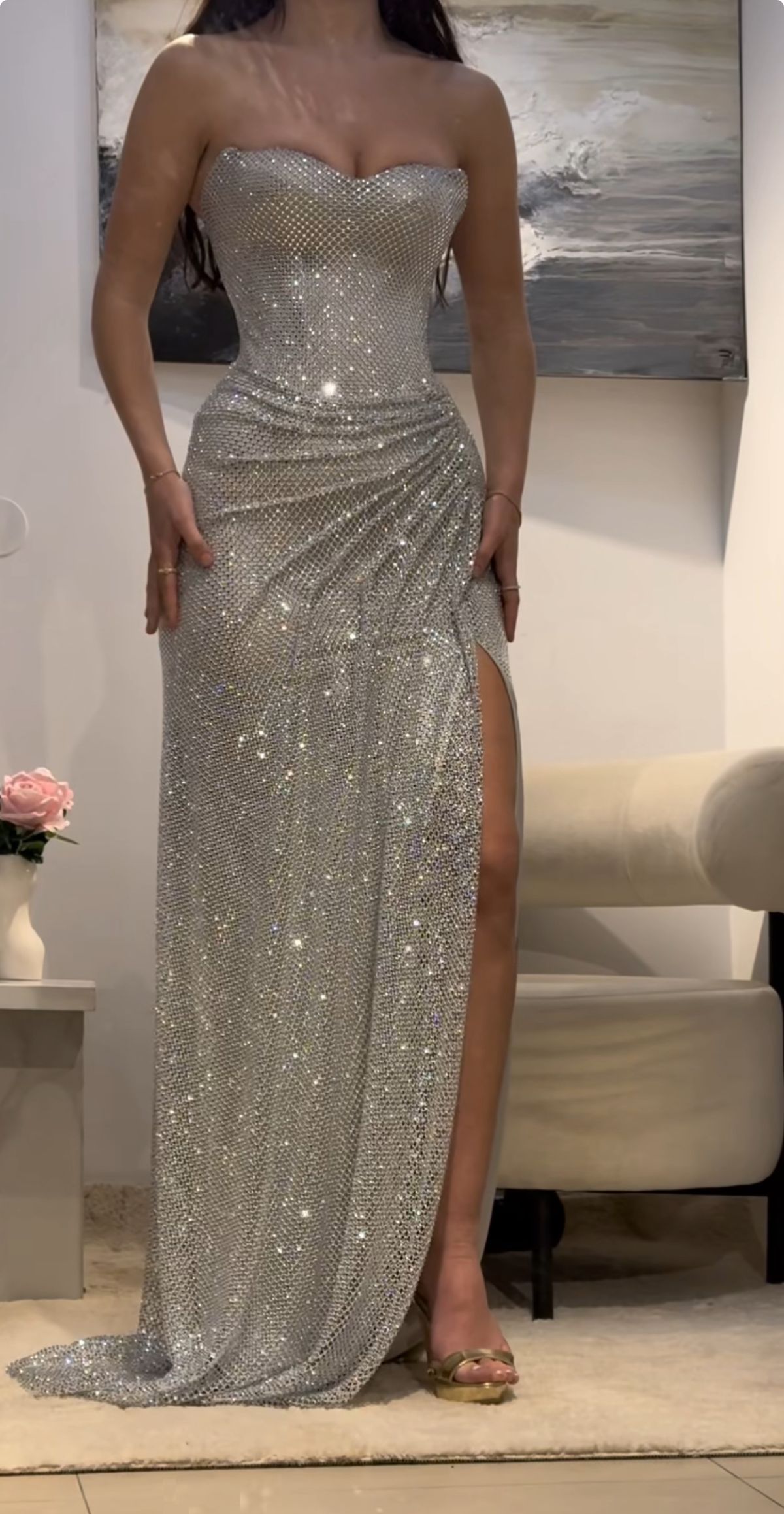 Robe de bal élégante style sirène, décolleté en cœur, paillettes, fendue et plissée, pour adolescentes, tenue de fête pour 18 ans, robe de bal RB1496