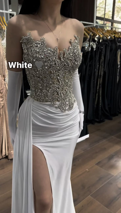 Robe de bal élégante style sirène, décolleté en cœur, fendue à sequins et plissée, pour adolescentes, tenue de soirée pour 18 ans, RB1497